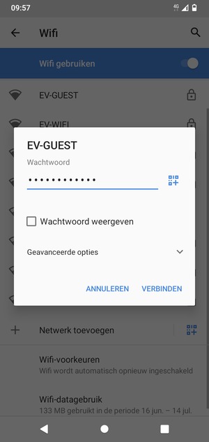 Voer het WiFi-wachtwoord in en selecteer VERBINDEN