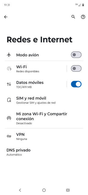 Seleccione SIM y red móvil