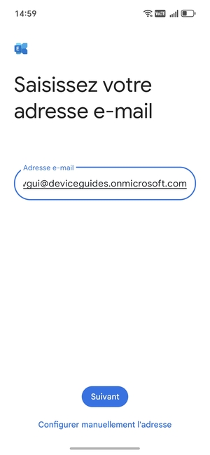 Saisissez votre adresse e-mail et sélectionnez Configurer manuellement l'adresse