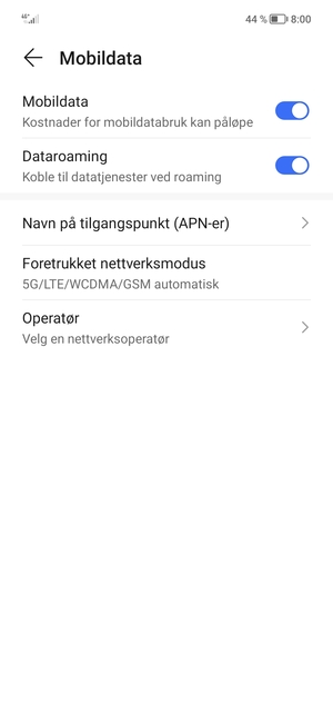 Slå Dataroaming på eller av