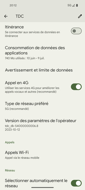 Faites défiler et sélectionnez  Type de réseau préféré