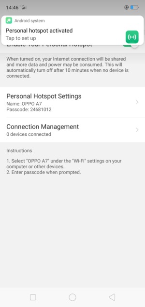 Your phone is now set up for use as a modem