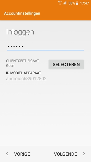 Voer uw wachtwoord in en selecteer VOLGENDE