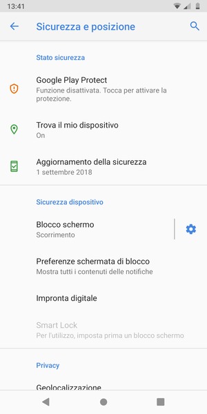 Per attivare il blocco dello schermo, vai al menu Sicurezza e posizione e seleziona Blocco schermo