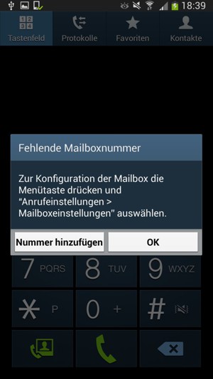 Falls Ihre Voicemail nicht eingerichtet ist, wählen Sie Nummer hinzufügen