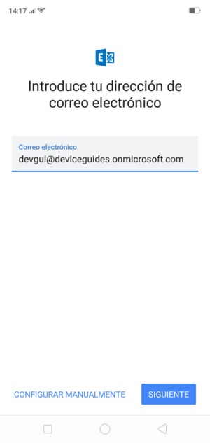 Introduzca su Dirección de correo electrónico y seleccione CONFIGURAR MANUALMENTE