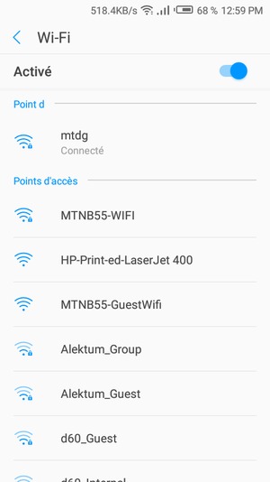 Vous êtes maintenant connecté au réseau Wi-Fi