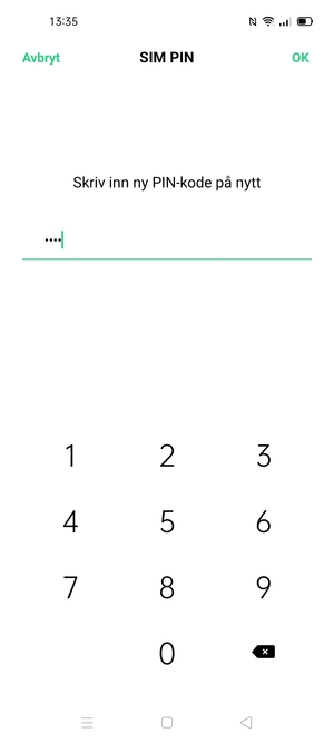 Bekreft din nye PIN-kode for SIM-kort og velg OK