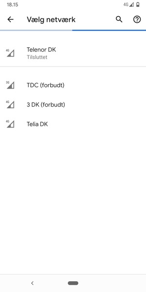 Vælg en netværksudbyder fra listen