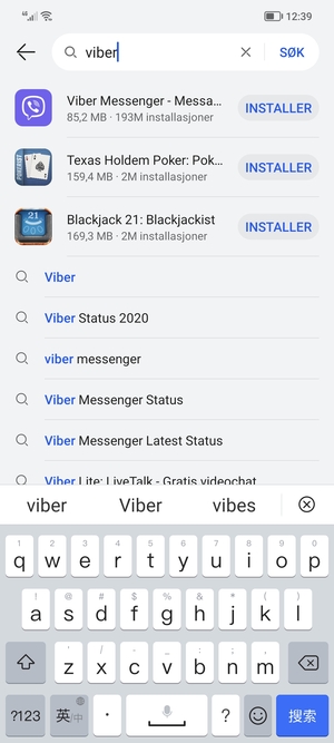 Skriv inn applikasjonsnavnet og velg SØK