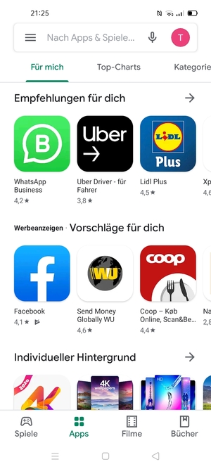 Wählen Sie die Suchleiste