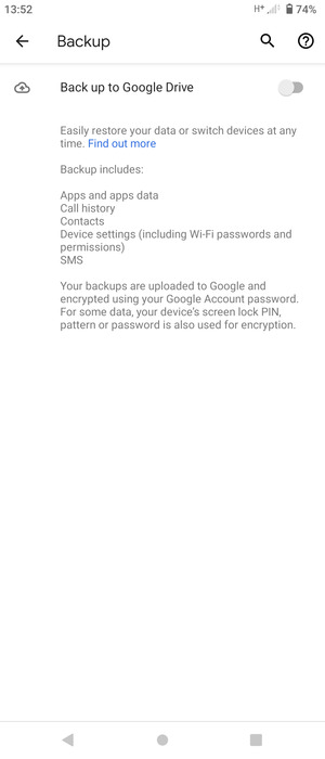 Turn on Back up to Google Drive