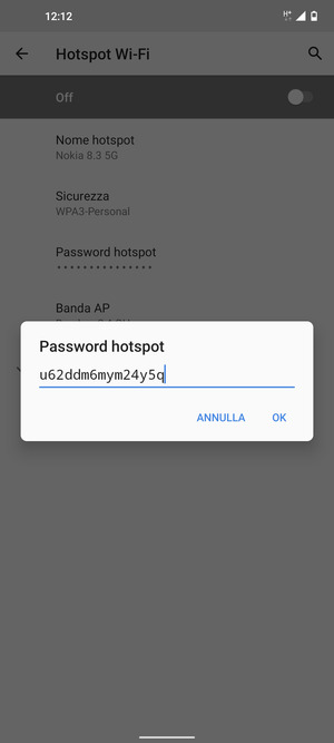 Inserisci una password dell'hotspot Wi-Fi di almeno 8 caratteri e seleziona OK