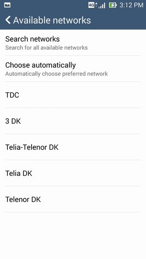 Select a network operator from the list