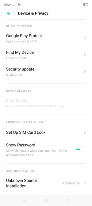 Scroll to and select Set Up SIM Card Lock
