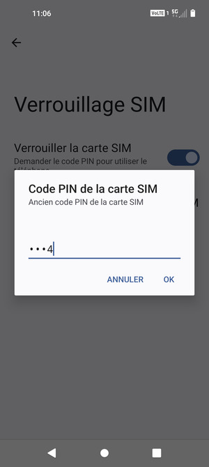 Saisissez votre Ancien code PIN de la carte SIM et sélectionnez OK