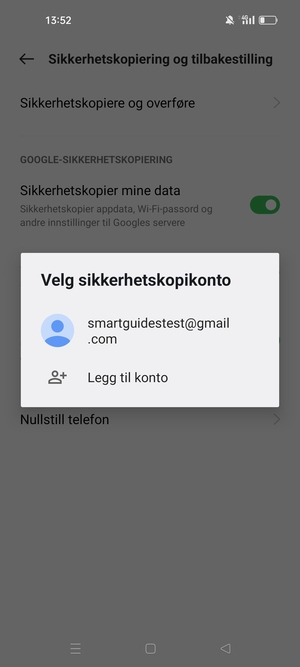Velg sikkerhetskopi-kontoen din