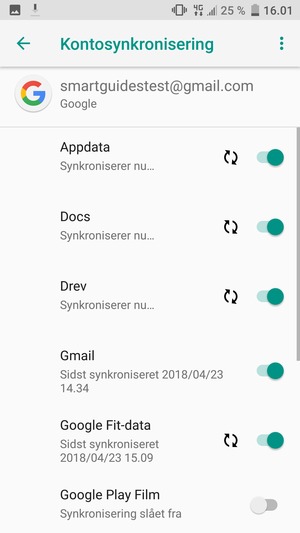 Dine oplysninger vil blive synkroniseret