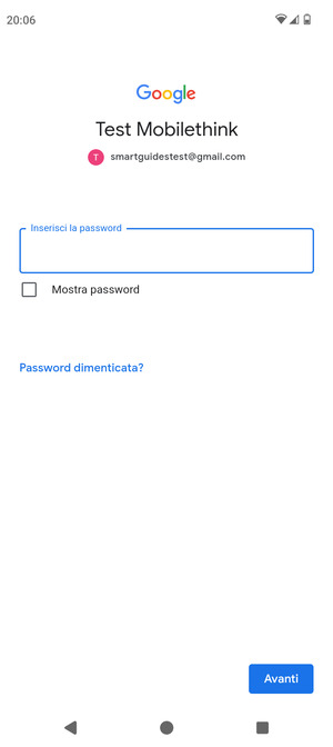 Inserisci la tua password e seleziona Avanti