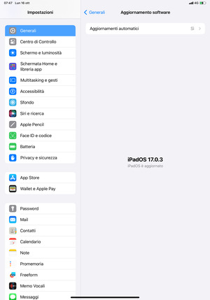 Se il tuo iPad è aggiornato, vedrai la schermata seguente