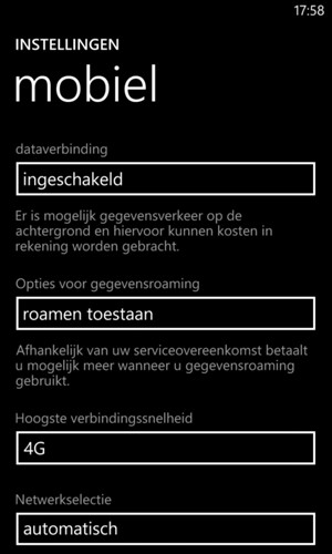 Selecteer Opties voor gegevensroaming
