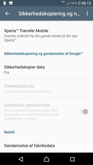 Scroll til og vælg Sikkerhedskopier data