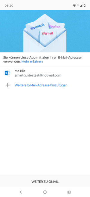 Wählen Sie WEITER ZU GMAIL