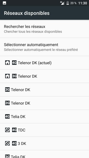 Sélectionnez un opérateur réseau dans la liste