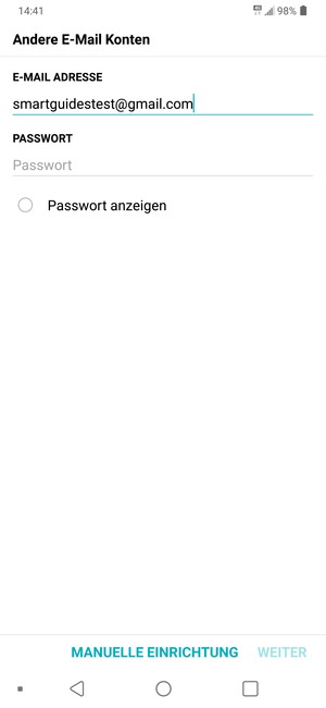 Geben Sie Ihre Gmail Adresse ein und wählen Sie PASSWORT
