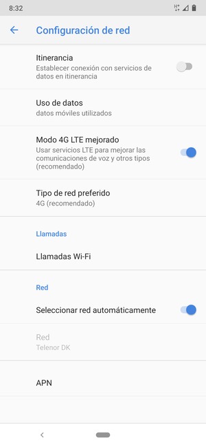 Desplácese y seleccione APN