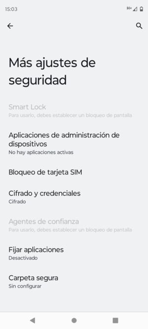 Seleccione Bloqueo de tarjeta SIM