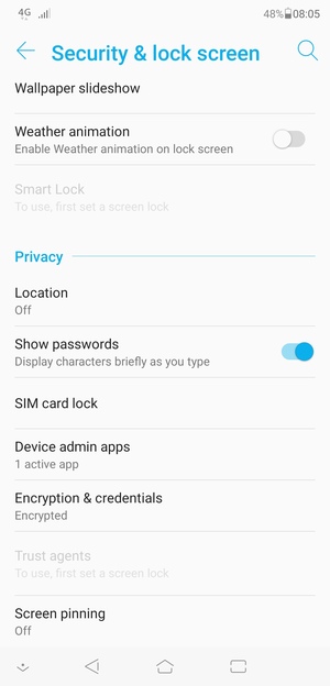 Scroll to and select SIM card lock