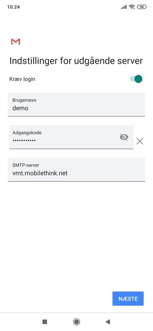 Indtast udgående serveradresse