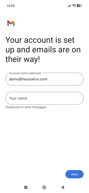Give your account a name and enter your name. Select Next