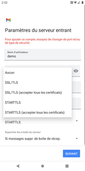 Sélectionnez Aucun puis SUIVANT