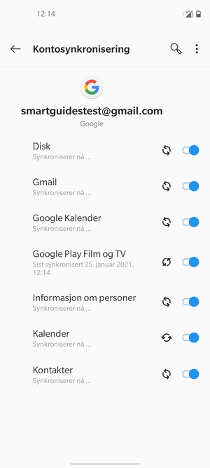 Dine kontakter fra Google vil synkroniseres til telefonen din