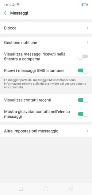 Seleziona Altre impostazioni messaggio