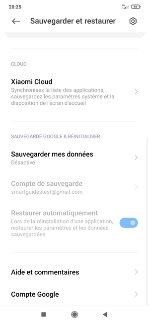 Faites défiler et sélectionnez Sauvegarder mes données