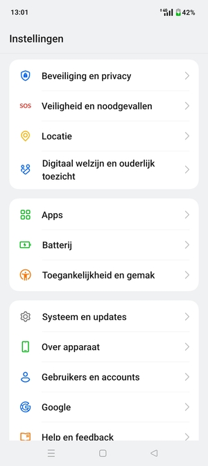 Scroll naar en selecteer Beveiliging en privacy