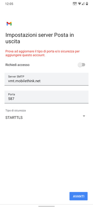 Seleziona Tipo di sicurezza