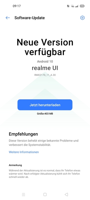 Falls Ihr Handy nicht aktualisiert ist, folgen Sie den Anweisungen auf dem Bildschirm.