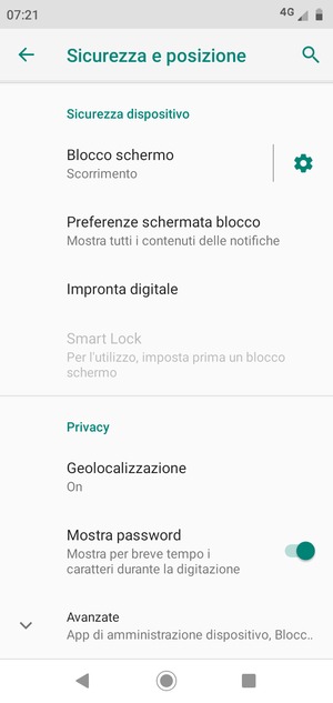 Scorri e seleziona Avanzate