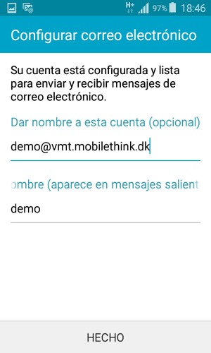 Déle a su cuenta un nombre y escriba su nombre. Seleccione HECHO