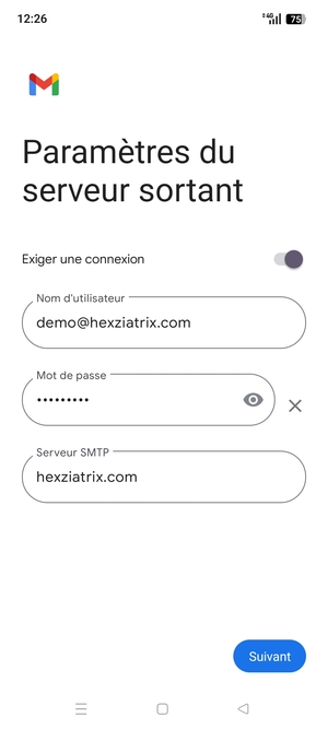 Saisissez l'adresse du serveur sortant et sélectionnez Suivant