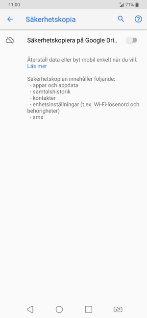 Aktivera Säkerhetskopiera på Google Dri..