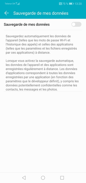 Activer le Sauvegarde de mes données