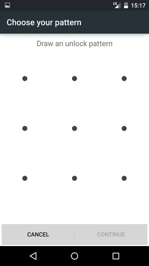 Draw an unlock pattern and select CONTINUE