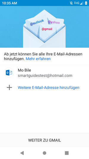 Wählen Sie WEITER ZU GMAIL