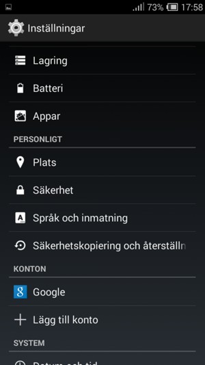 Återgå till Inställningar-menyn och scrolla till och välj Plats