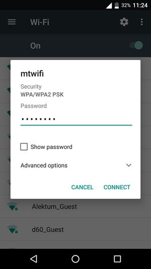 Enter the Wi-Fi password and select CONNECT